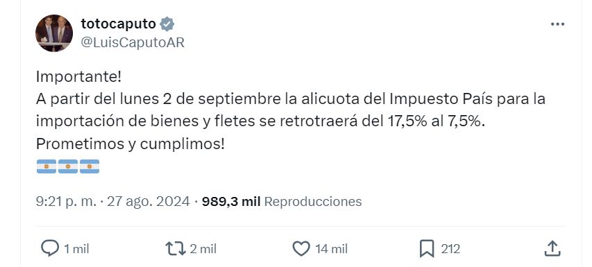 Caputo impuesto PAIS