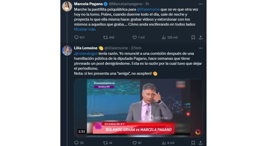 Pelea entre Lilia Lemoine y Marcela Pagano