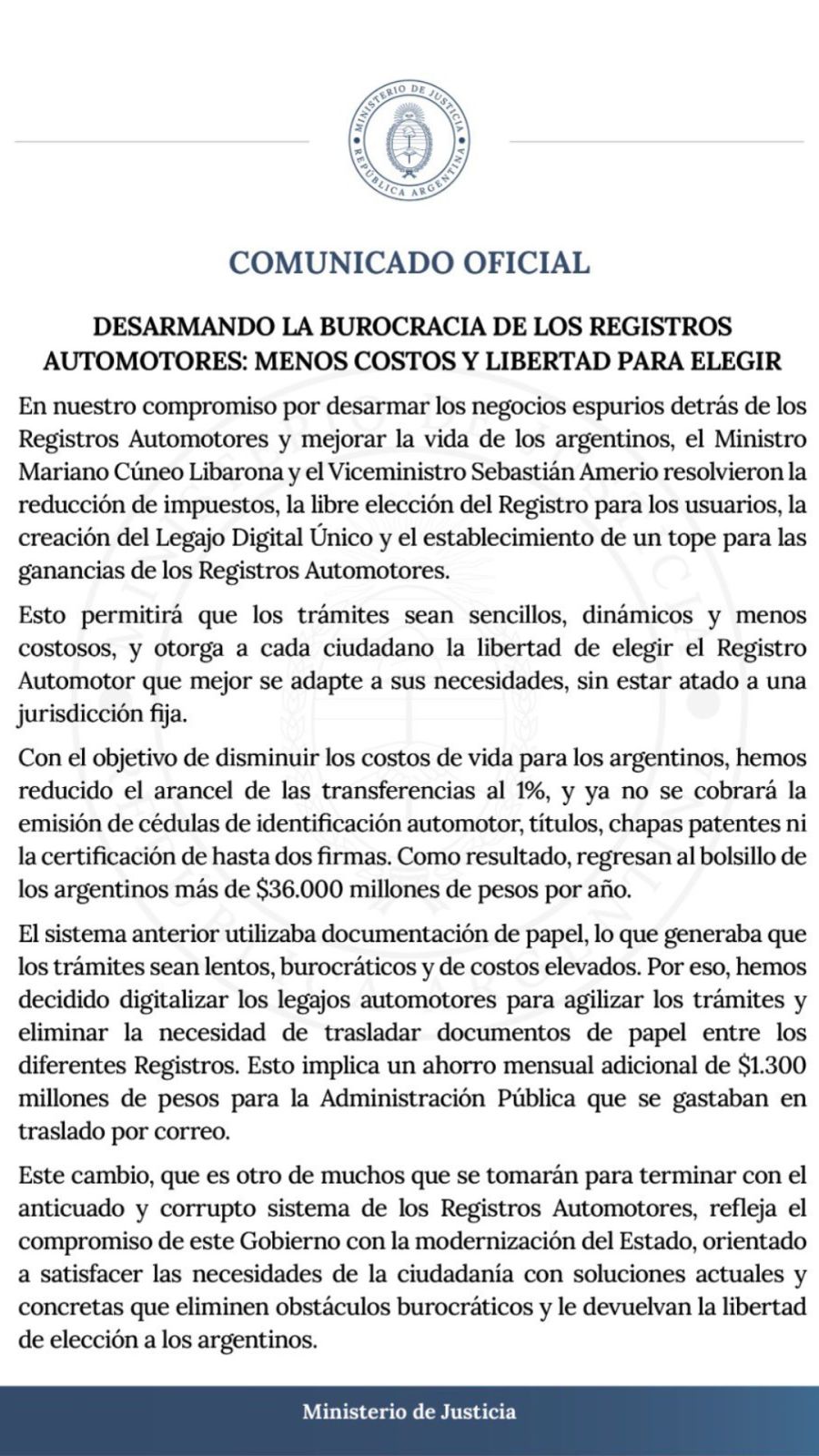 Comunicado oficial registro