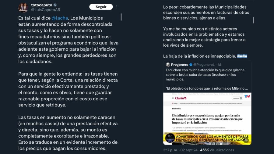 Tweets de Mayra Mendoza y Luis Caputo