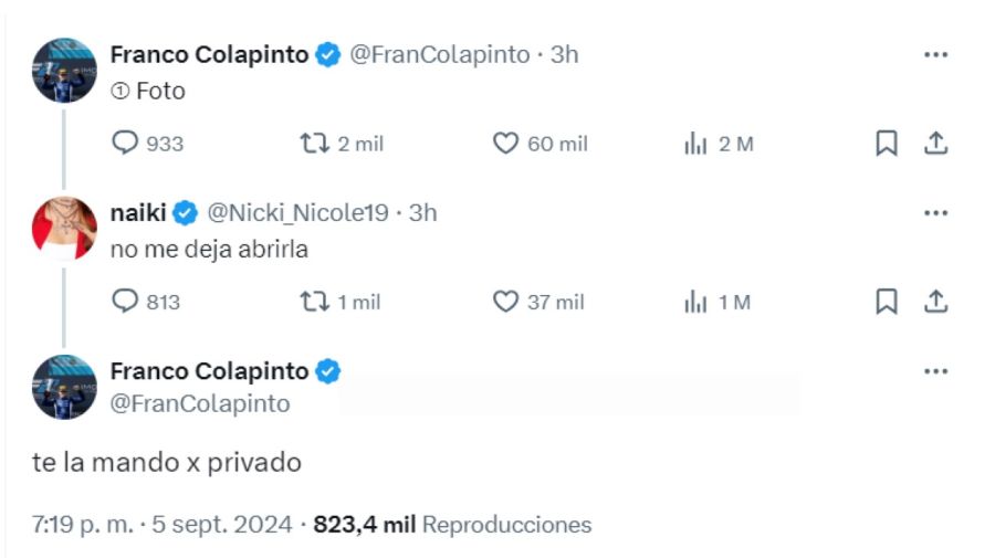 El intercambio de Franco Colapinto y Nicki Nicole