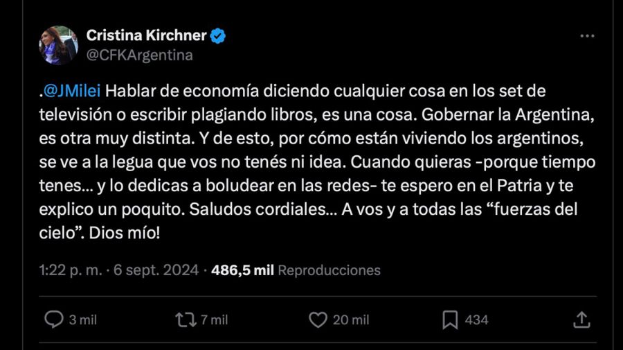 Mensaje de Cristina Fernández de Kirchner