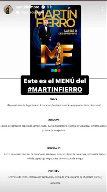 Menú del Martín Fierro