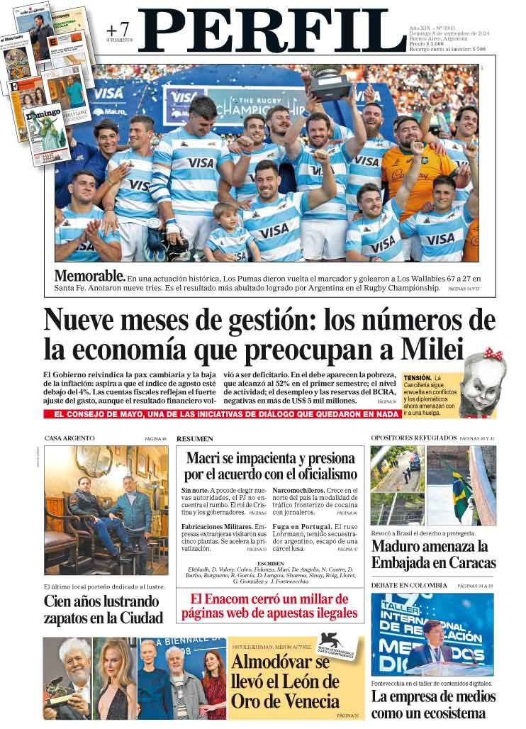 La tapa del Diario PERFIL del domingo 8 de septiembre de 2024