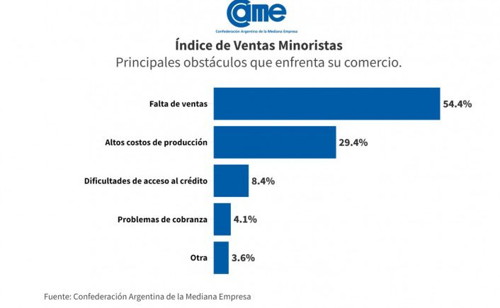 Las ventas minoristas Pyme cayeron 10,5 interanual en agosto 2024.