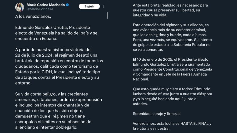 Tweet de Corina Machado