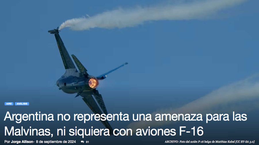  Argentina no representa una amenaza para las Malvinas, ni siquiera con aviones F-16