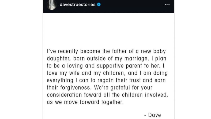 Dave Grohl contó que le fue infiel a su esposa y ahora tiene una hija extramatrimonial