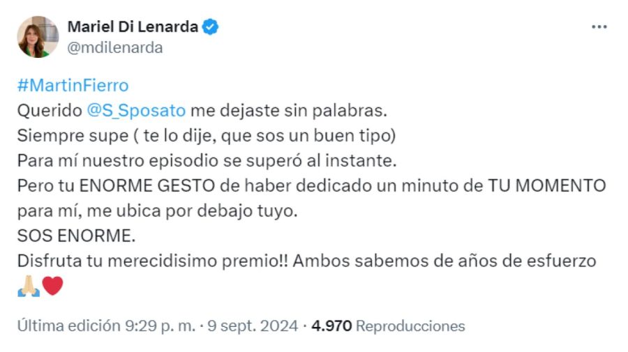 La respuesta de Mariel Di Lenarda a Santiago Sposato