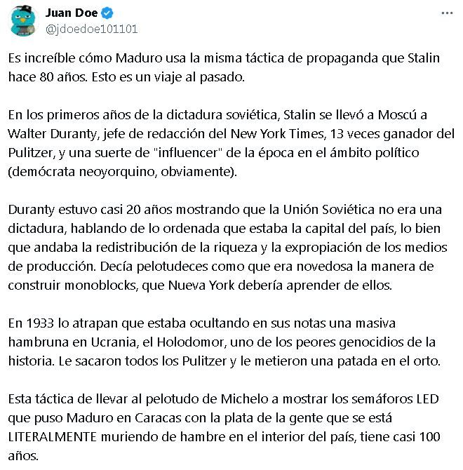 Publicación de Juan Doe contra Maduro y Michelo