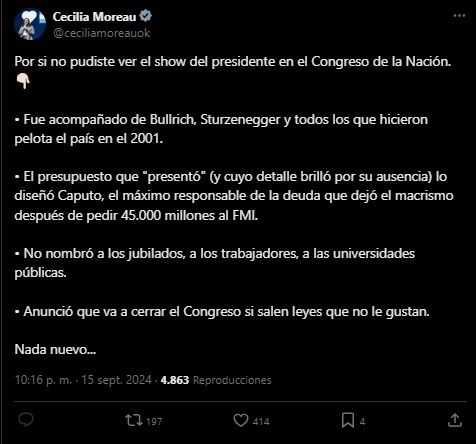 La reacción de la oposición al discurso de Milei en el Congreso 20240915 