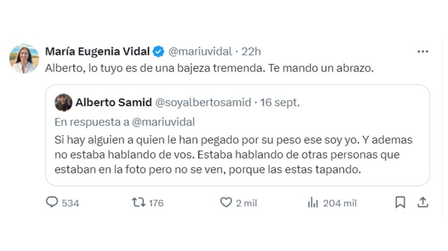 El cruce de María Eugenia Vidal y Alberto Samid