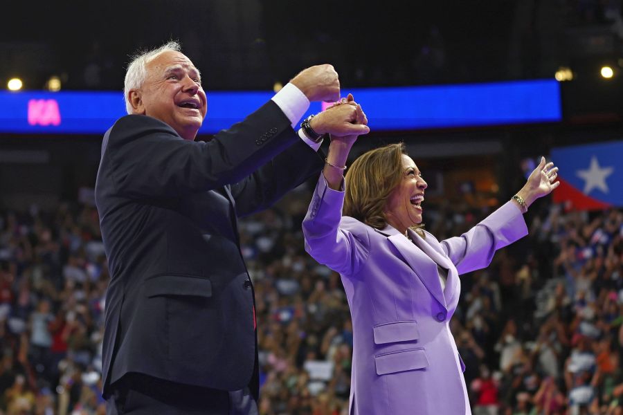 Kamala Harris and Tim Walz in Las Vegas on Aug. 10.