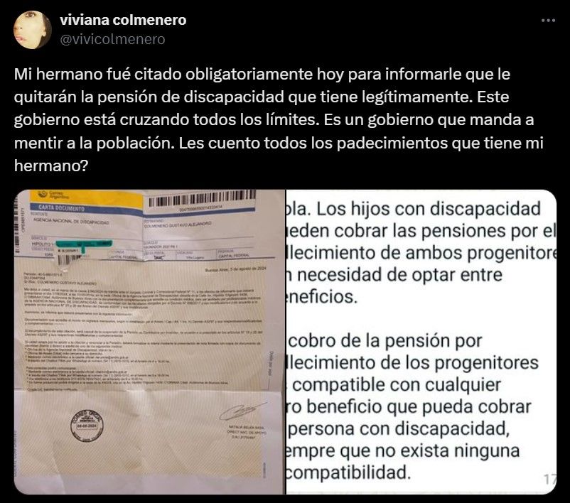 Viviana Colmenero contra el gobierno de Javier Milei