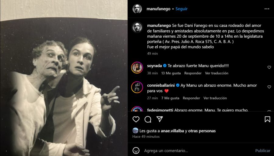 El mensaje de despedida de Manuel Fanego a su papá, Daniel Fanego