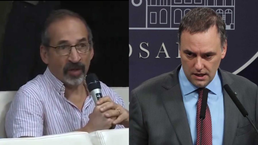 El periodista Fabián Waldman y el vocero Manuel Adorni 20240920