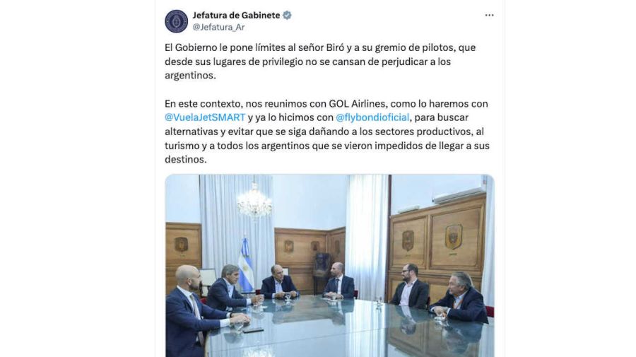 Jefatura de Gabinete Tweet 20240920