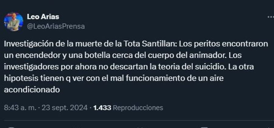 Causa muerte Tota Santillan