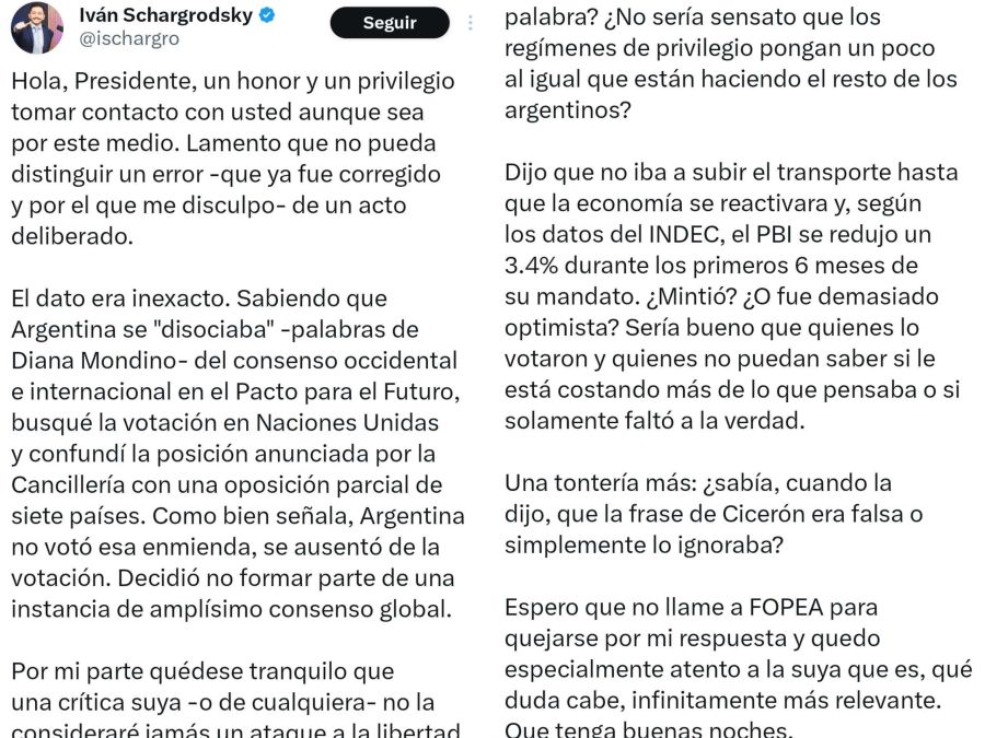 El cruce de Milei contra Schargrodsky y FOPEA 20240923