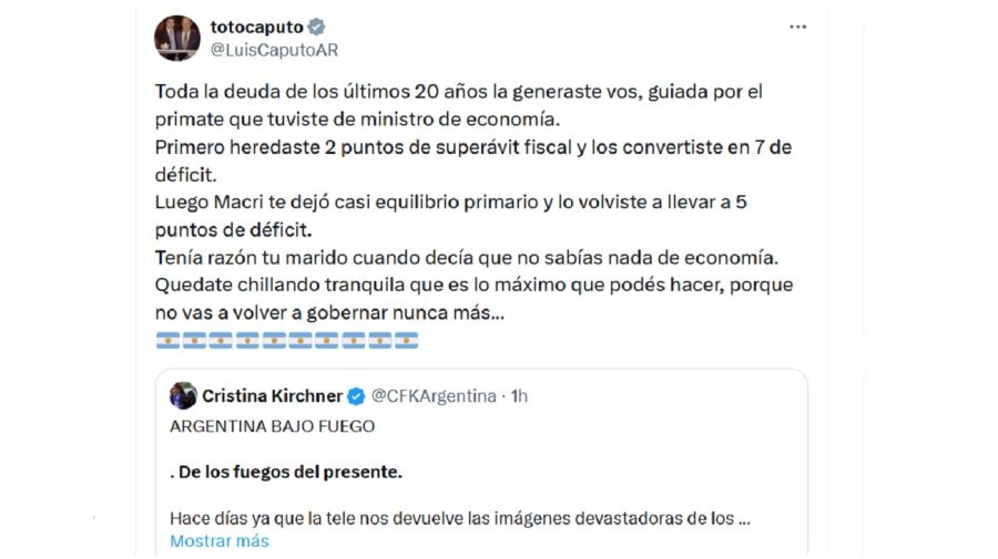 El tuit de Luis Caputo contra Cristina Kirchner