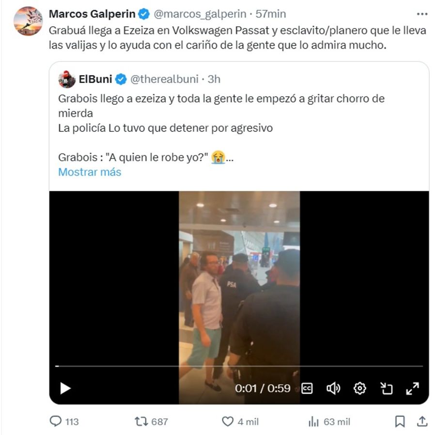 Tuit Marcos Galperin sobre Grabois