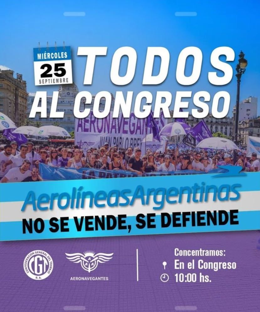 Flyer marcha contra la privatización de Aerolíneas Argentinas