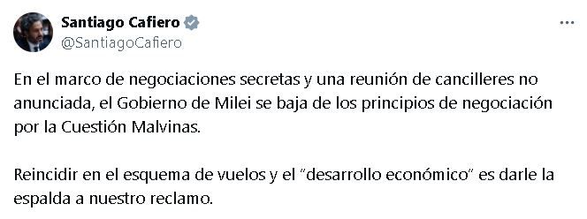 Twit Cafiero sobre Malvinas