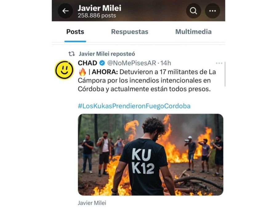 Javier Milei compartió una fake news sobre los incendios en Córdoba 20240926