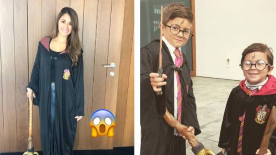 Antonela Roccuzzo y sus hijos vestidos de Harry Potter