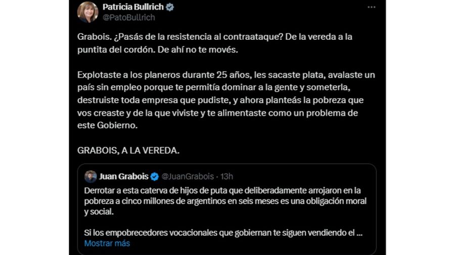 Tuit de Patricia Bullrich 20240927