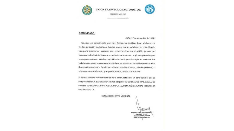 UTA comunicado 20240927