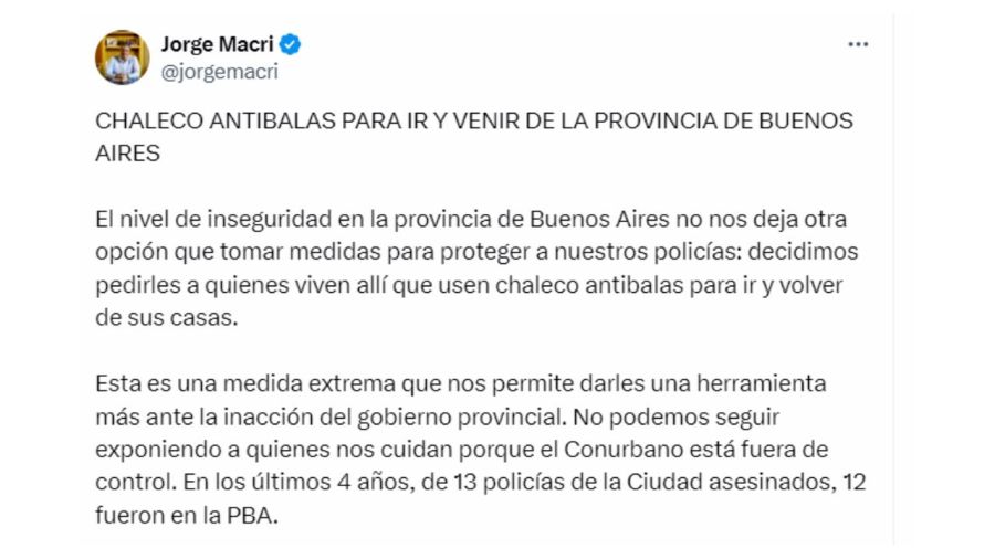 Tuit de Jorge Macri