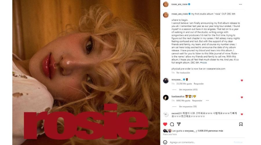 Rosé anunció su álbum rosie