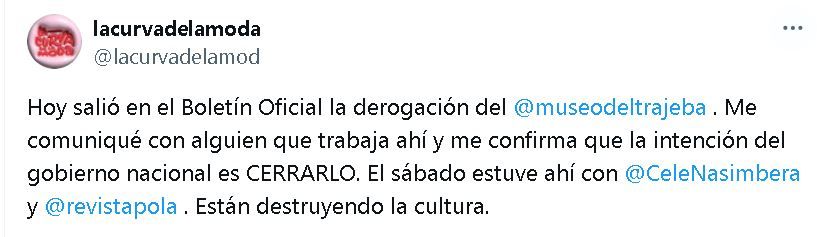 Tweet la curva de la moda sobre el cierre del Museo del Traje