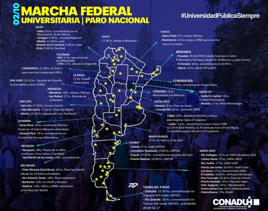 Mapa de cortes marcha universitaria 20241002