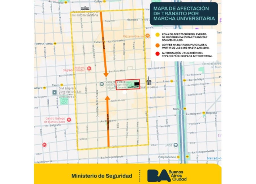 Mapa de cortes marcha universitaria 20241002