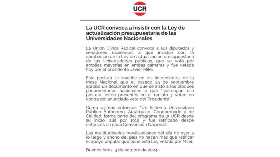 Comunicado de la UCR 20241004