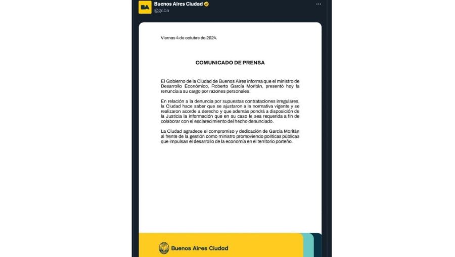 Comunicado Renuncia Roberto Garcia Moritán