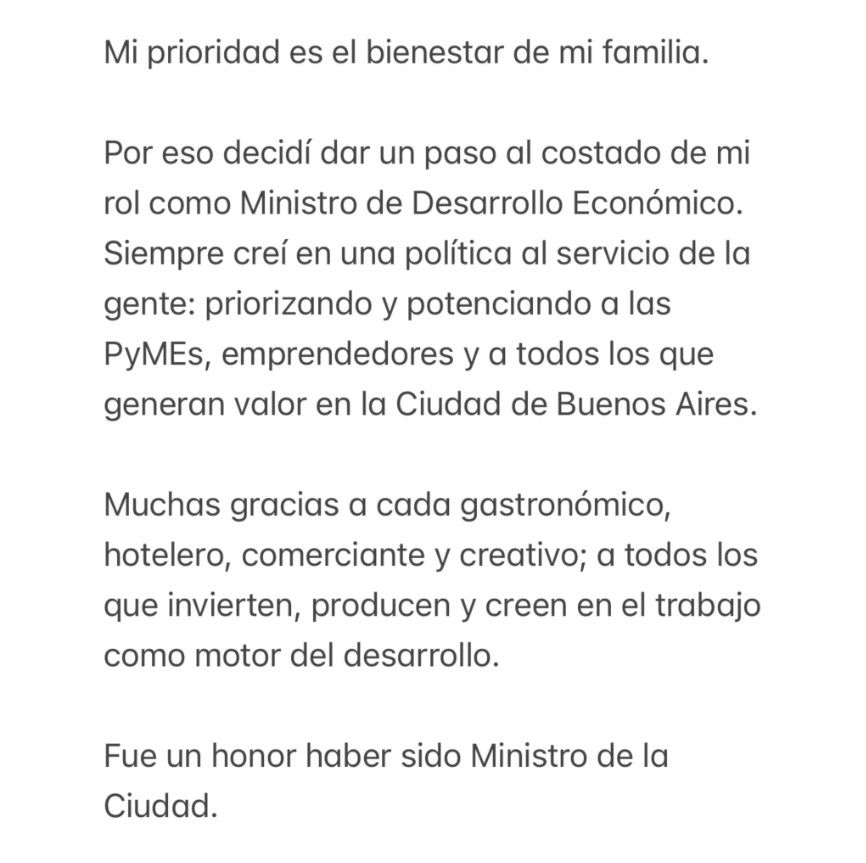 Tras su separación de Pampita, Roberto García Moritán renunció a su cargo de ministro de la Ciudad de Buenos Aires