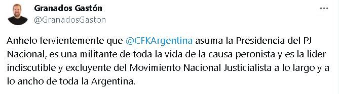 Tweet Gastón Granados - Operativo Clamor CFK