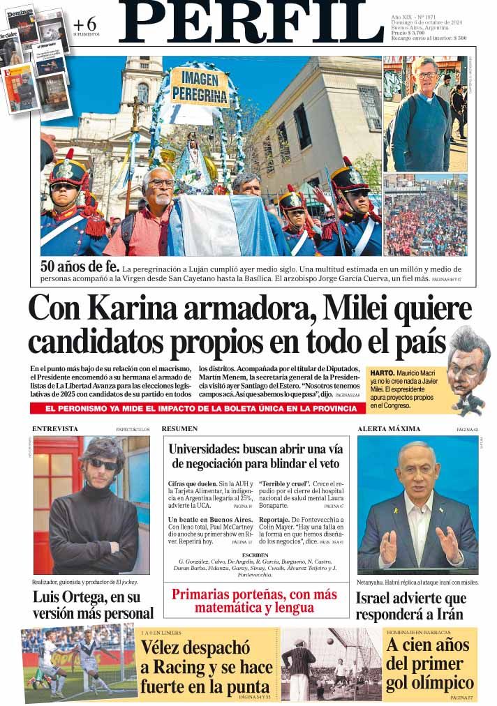 La tapa del Diario PERFIL del domingo 6 de octubre de 2024