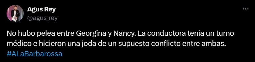 Agustín Rey sobre la supuesta pelea entre Georgina Barbarossa y Nancy Pazos