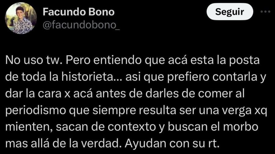 El descargo de Facundo Bono, hijo de Martin Demichelis