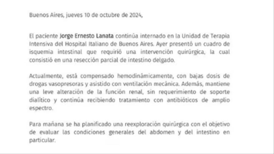 Parte médico de Jorge Lanata 20241010