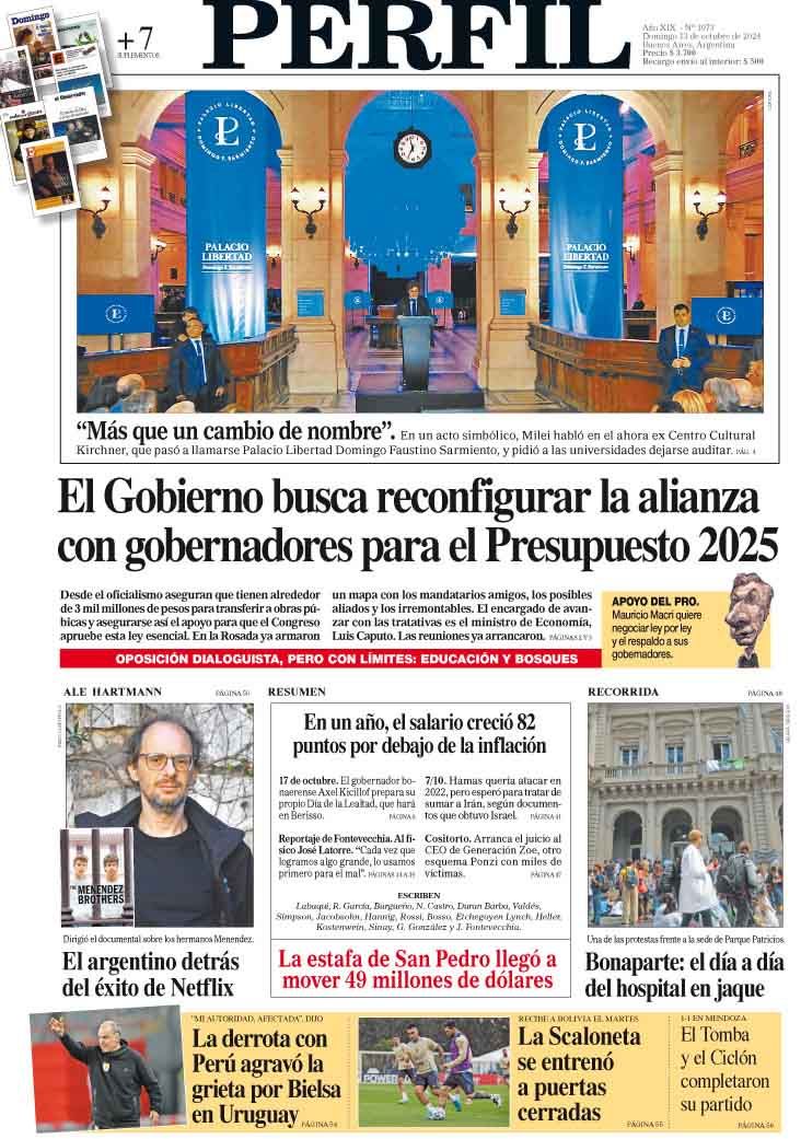 La tapa del Diario PERFIL del domingo 13 de octubre de 2024