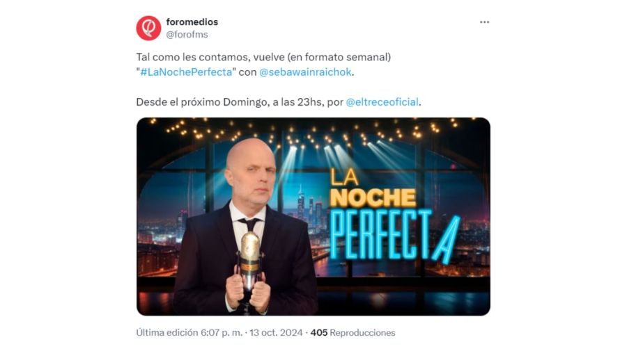 Sebastián Wainraich vuelve a El Trece con La Noche Perfecta