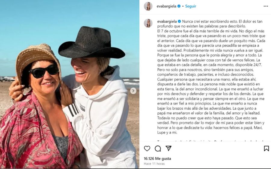 El posteo de Eva Bargiela para su madre