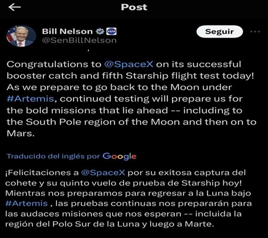 Tuit del administrador de la NASA, Bill Nelson