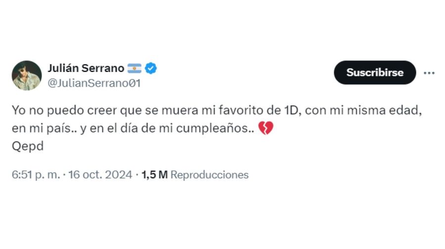 El mensaje de Julián Serrano tras la muerte de Liam Payne