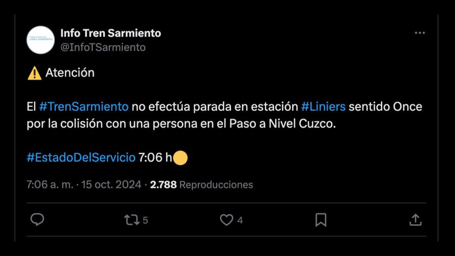 Mensaje de Tren Sarmiento